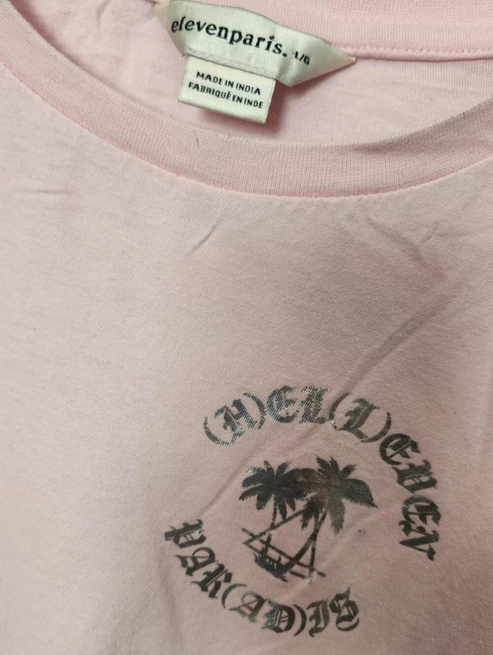 Eleven Paris Light Pink Oversized Graphic Tee with Palm Design